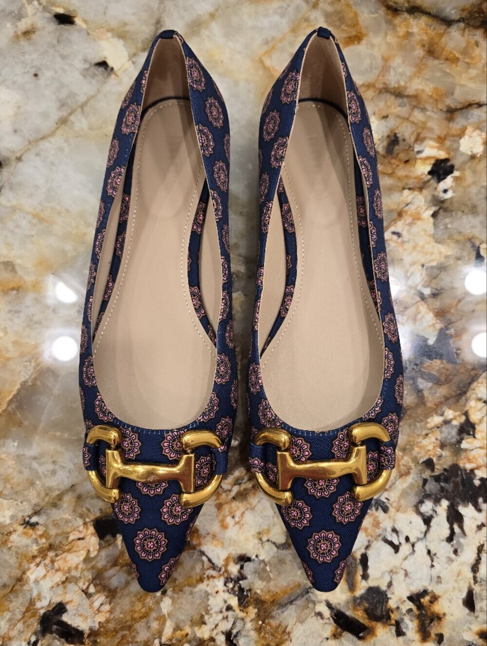 Boden Iris Snaffle Ballet Flats blue floral patterned canvas Size 40 NWOT